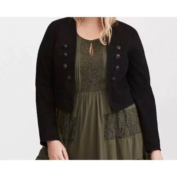 Torrid Black Double-Breasted Military Style Cropped Jacket Size 2 Womens Cotton - Picture 2 of 12